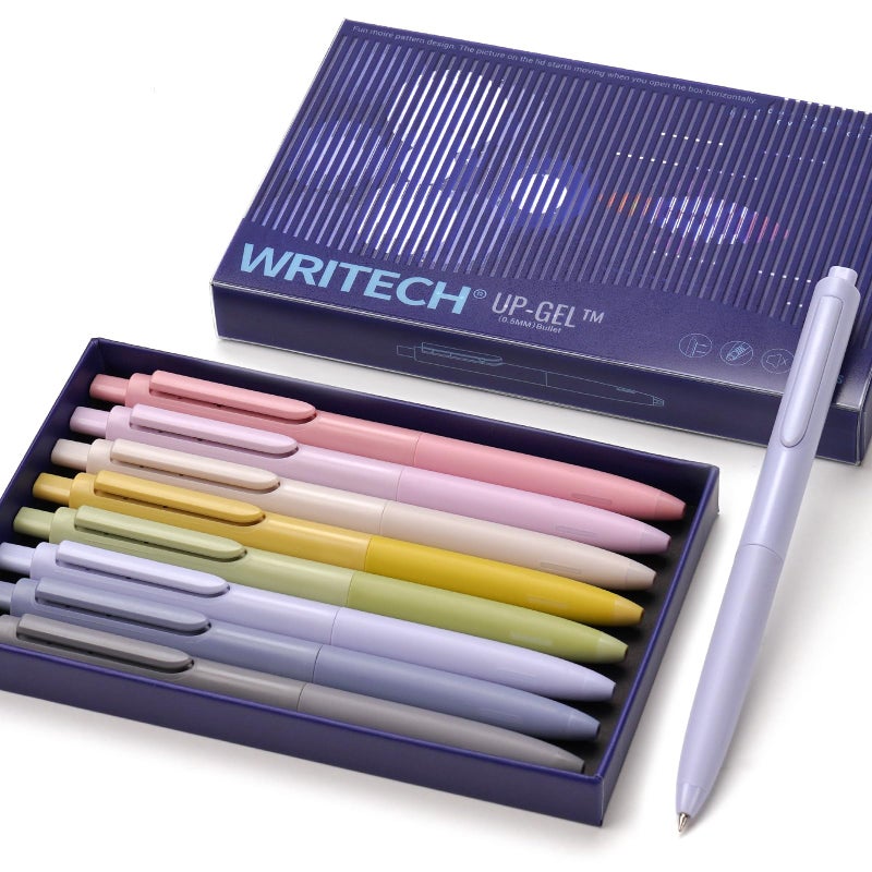 WRITECH أقلام جل من WRITECH مقاس 0.5 مم، 8 قطع - أقلام صامتة قابلة للسحب للتدوين والرسم والكتابة - بدون تلطخ أو تلطخ أو نزيف - Image 1